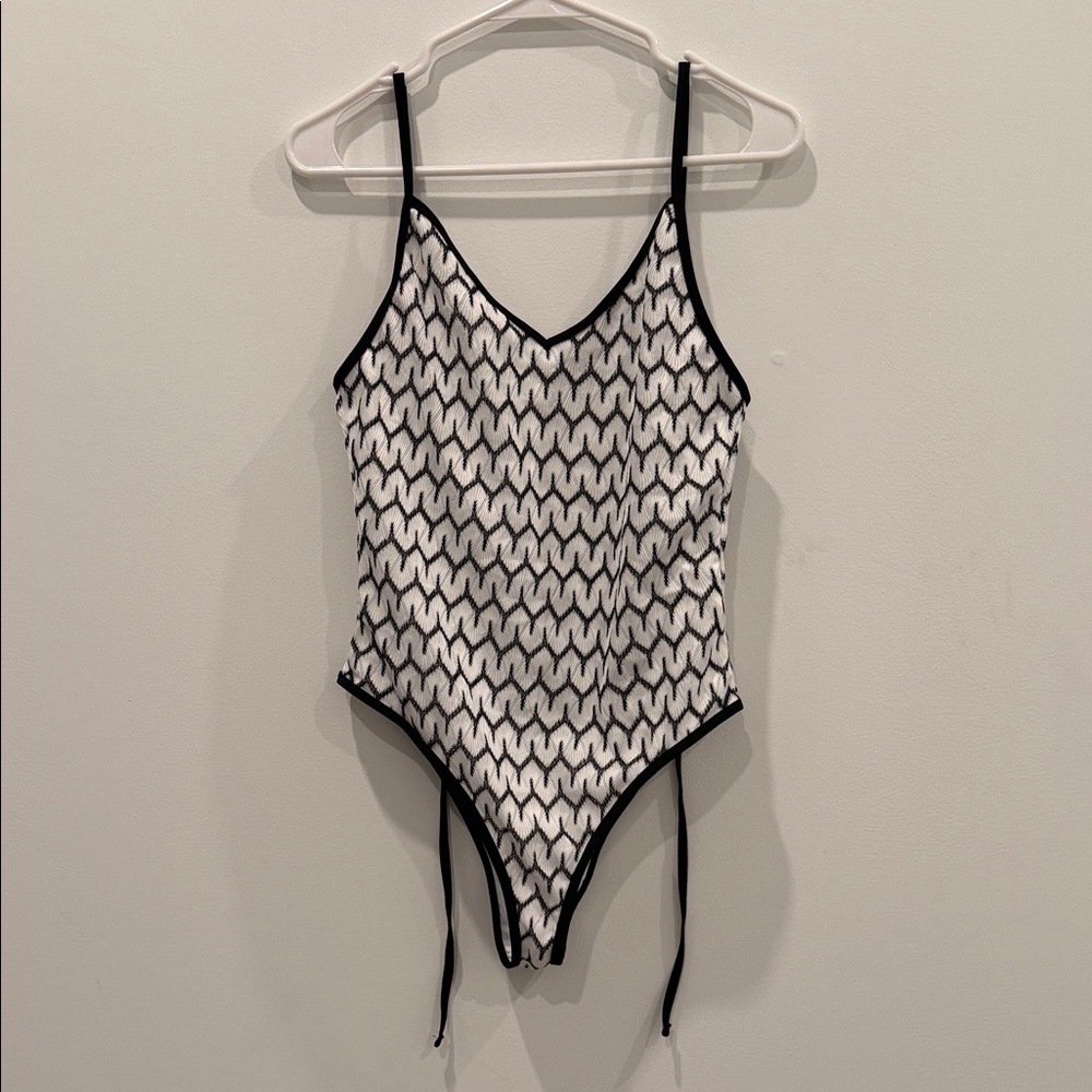 Topshop Black and White Zigzag One Piece Swimsuit